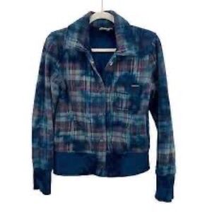 Roxy teal blue and pink Fall plaid jacket
